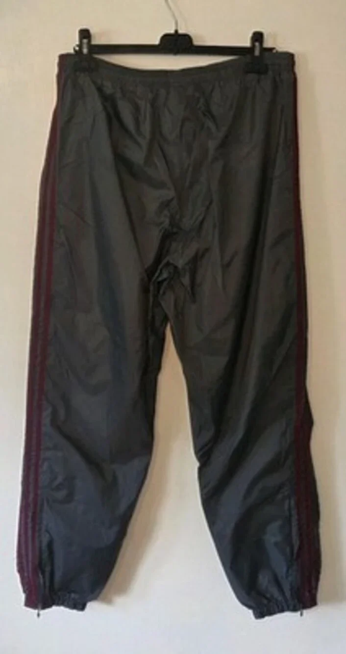 Vtg Y2K Adidas Track Pants Sz L Gray Stripes Nylon Lined Burgundy Yellow Logo